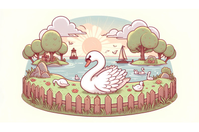 Swan in a peaceful sanctuary Pointillism