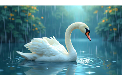 Swan in a rain-soaked dream Rainy Impressionism