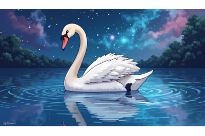 Swan in a reflection of the cosmos Cosmic Pastels