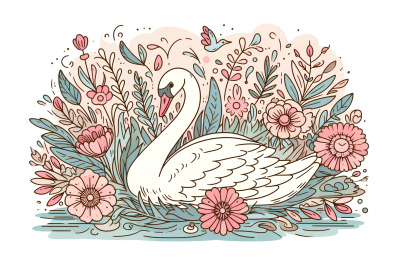 Swan in a soft floral setting Impressionism