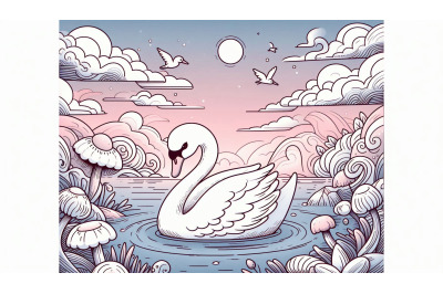 Swan in a surreal paradise Dreamy Abstract
