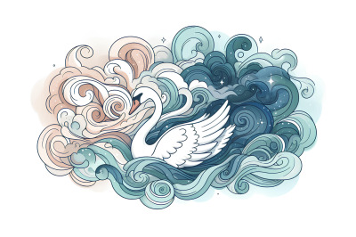 Swan in a swirling mist Dreamlike Abstract