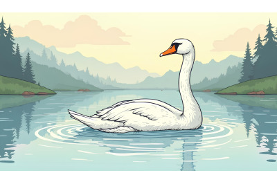 Swan in a tranquil lake Ink