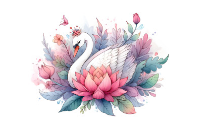 Swan in a vibrant bloom Ethereal Watercolor