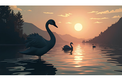 Swan in an elegant silhouette Noir Style