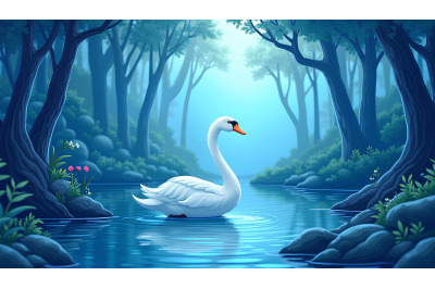 Swan in an enchanted blue forest Mystical Blue Tones