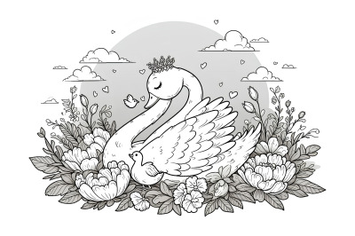 Swan on a floral lake Soft Romanticism