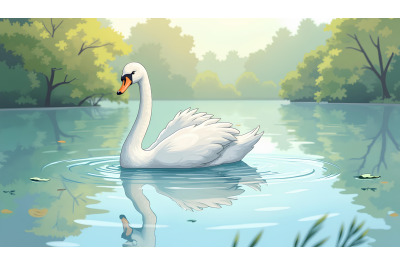 Swan reflecting in a glassy lake Hyperrealism Watercolor