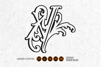 Ornamental V Initial Outline with Vintage Flourishes