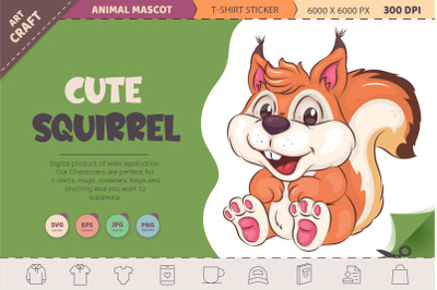 Cute Cartoon Squirrel. T-Shirt, PNG, SVG.