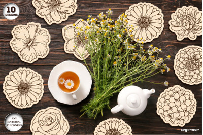 Flowers Coasters Laser Cut Bundle