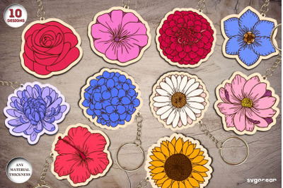 Flowers Keychains Laser Cut Bundle
