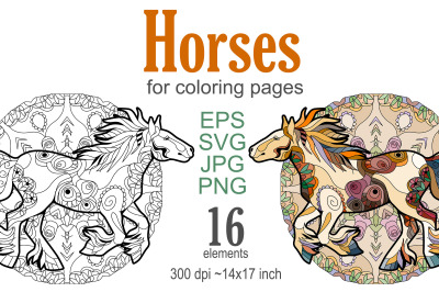 Decorative horses for coloring