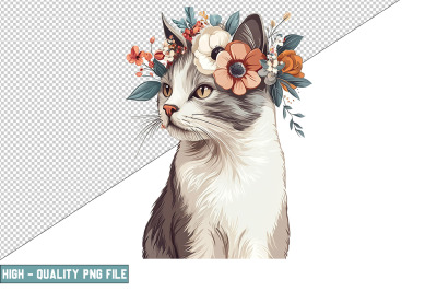 Floral Cat Sublimation Clipart Design