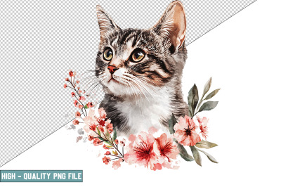 Floral Cat Sublimation Clipart Design