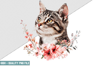 Floral Cat Sublimation Clipart Design