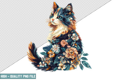 Floral Cat Sublimation Clipart Design