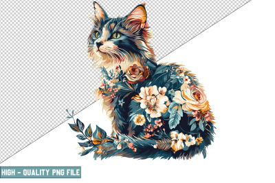 Floral Cat Sublimation Clipart Design
