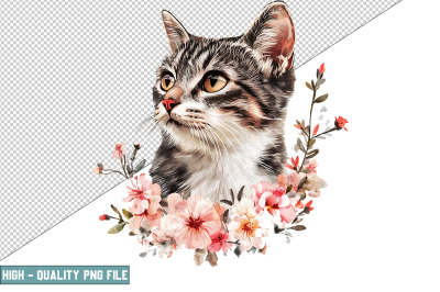 Floral Cat Sublimation Clipart Design
