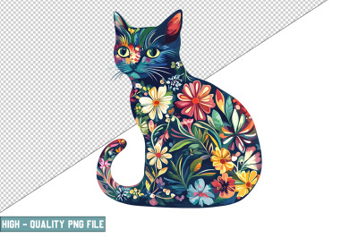 Floral Cat Sublimation Clipart Design