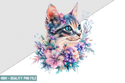 Floral Cat Sublimation Clipart Design