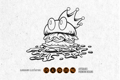 Outline of Crowned Burger with Dripping Toppings Monochrome