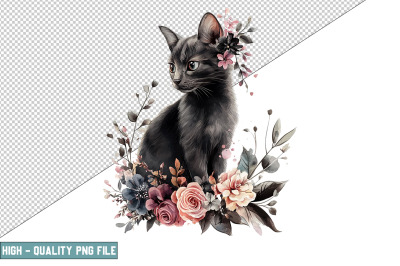 Floral Cat Sublimation Clipart Design