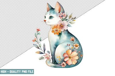 Floral Cat Sublimation Clipart Design