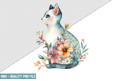 Floral Cat Sublimation Clipart Design