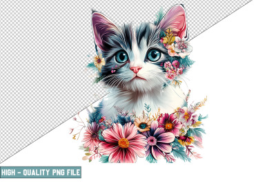 Floral Cat Sublimation Clipart Design
