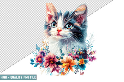 Floral Cat Sublimation Clipart Design