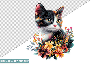 Floral Cat Sublimation Clipart Design
