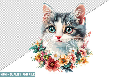 Floral Cat Sublimation Clipart Design