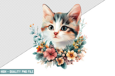Floral Cat Sublimation Clipart Design