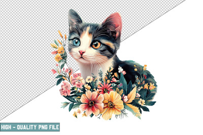 Floral Cat Sublimation Clipart Design