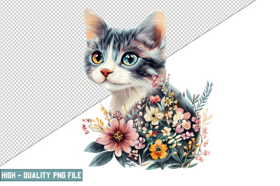 Floral Cat Sublimation Clipart Design