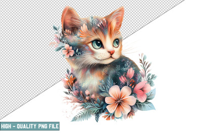 Floral Cat Sublimation Clipart Design
