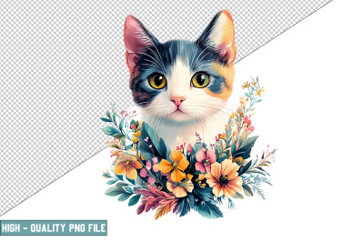 Floral Cat Sublimation Clipart Design