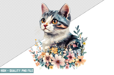 Floral Cat Sublimation Clipart Design