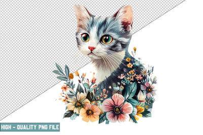 Floral Cat Sublimation Clipart Design