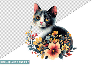 Floral Cat Sublimation Clipart Design