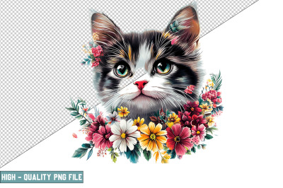 Floral Cat Sublimation Clipart Design