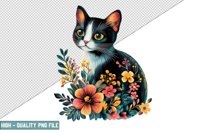 Floral Cat Sublimation Clipart Design