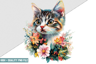 Floral Cat Sublimation Clipart Design