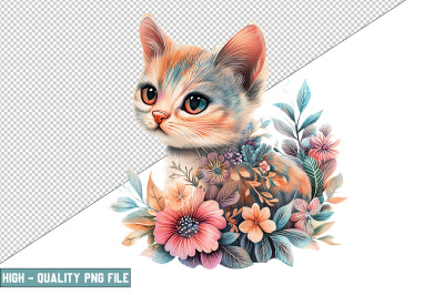 Floral Cat Sublimation Clipart Design