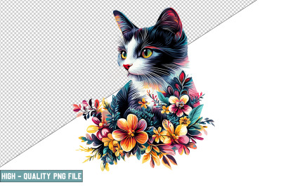 Floral Cat Sublimation Clipart Design