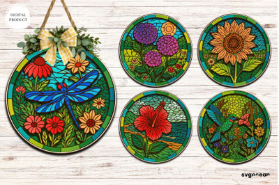Flower Stained Glass Door Sign Bundle
