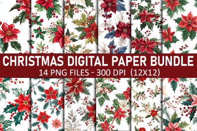 Christmas Flowers Digital Paper Bundle