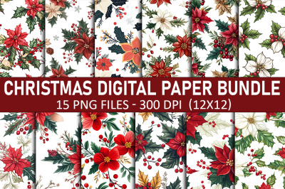 Christmas Flowers Digital Paper Bundle
