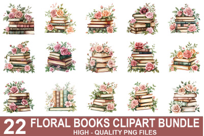 Watercolor Floral Book Clipart PNG Bundle